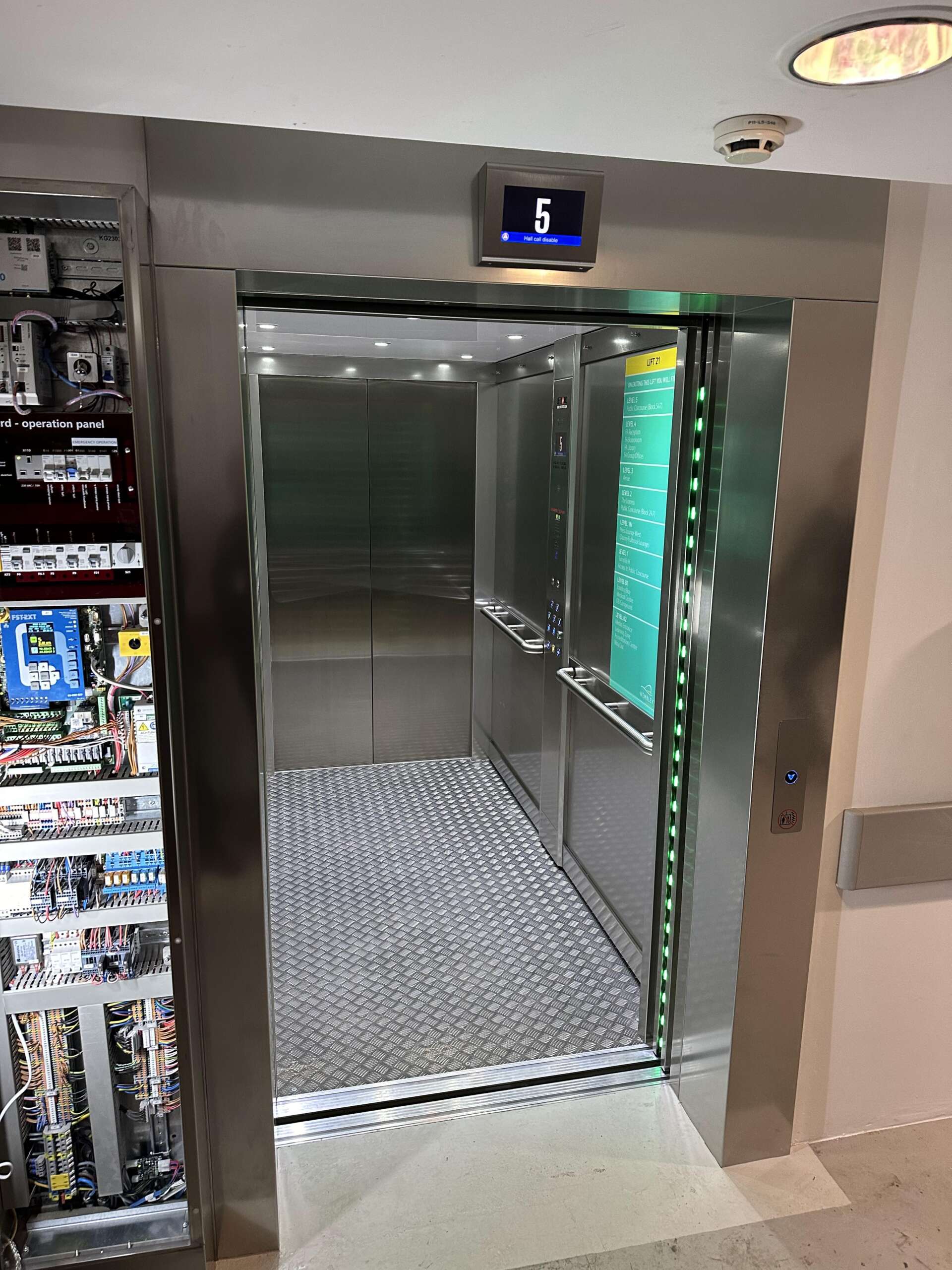 an elevator with a display screen